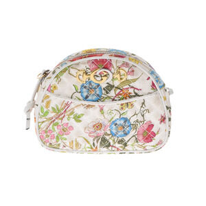 Gucci Horsebit Floral White Canvas Shoulder Bag